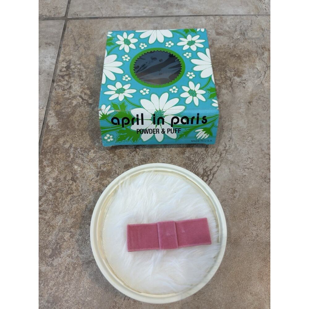 Vintage April In Paris Dusting Powder & Puff Gift‎ Set 5 Oz  Floral Box Unused - Picture 4 of 4
